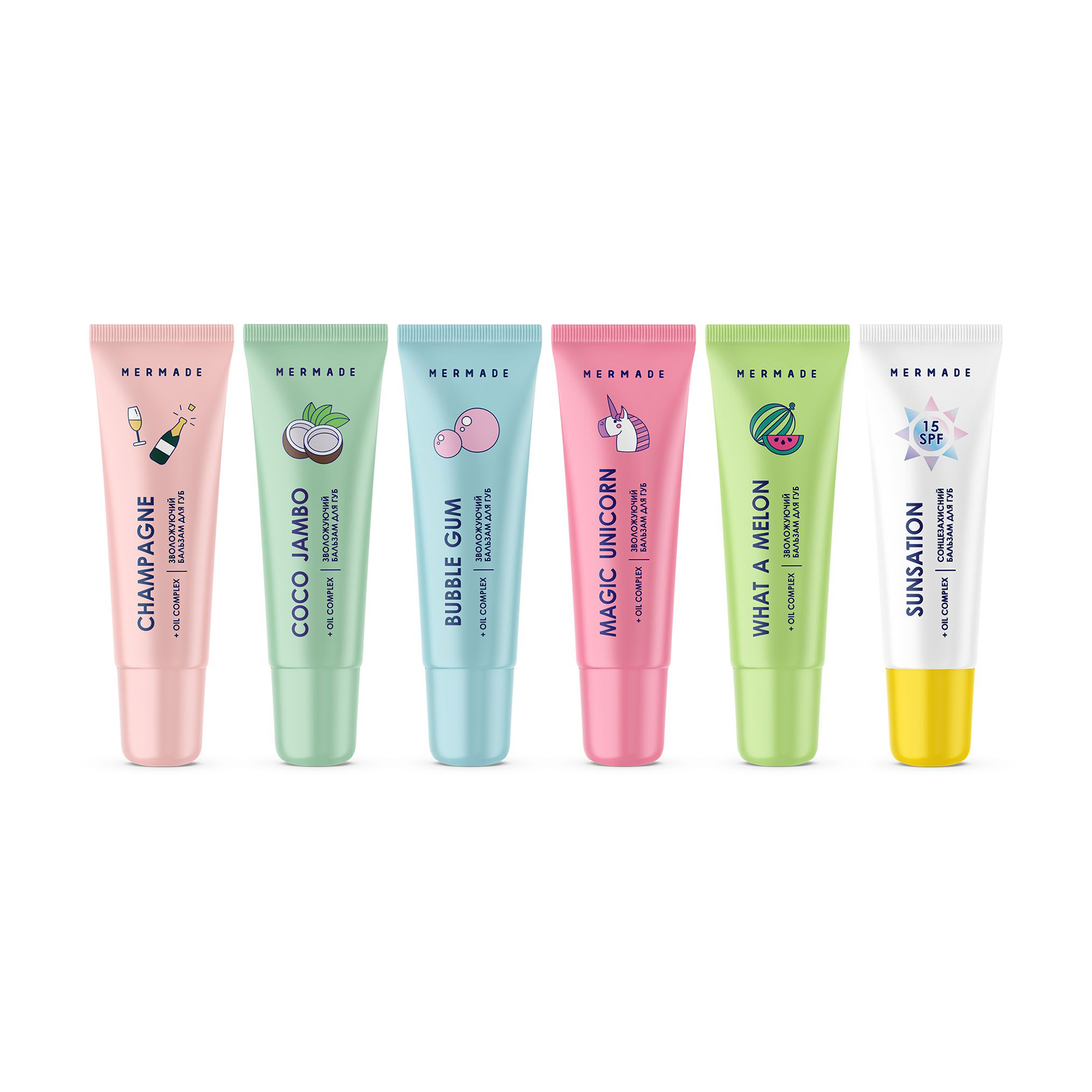 Уцінка! Набір бальзамів для губ Mermade Sweet Kisses Зволоження + SPF, 6*10 г